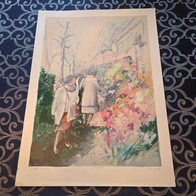 Sarit Gura Signed Limited Edition 57/275 Lithograph Garden Walk Figurative Art Print 