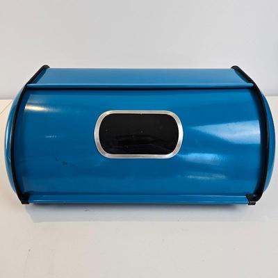 Lot #84 - Blue Metal Roll-Top Bread Box – Retro Mid-Century Kitchen Storage