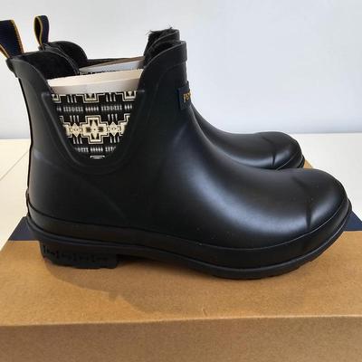 Lot #94 - Pendleton Women’s Harding Fur Chelsea Boot Black Rubber Ankle Rain Boots Waterproof Pull On