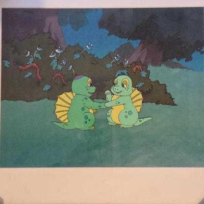 1980s Dink The Little Dinosaur Framed Animation Cel, with Original Hand Drawn and Signed Sketch.