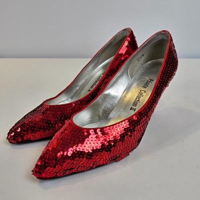 Lot #96 - Private Collection II Red Sequin Heels Pointed Toe Designer Pumps