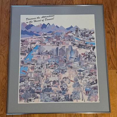 Denver Cityscape Art Print “Discover the Attractions in the Heart of Denver” Framed
