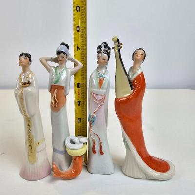 Lot #56 - Vintage Asian Porcelain Figurines Set Geisha Court Ladies Tall Ceramic Statues