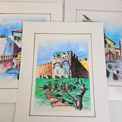 Lot #12 - Original Jerusalem & Acco Architectural Pen & Watercolor Signed 1994/95 Middle East Art