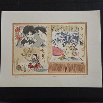 Michal Chacham Signed Limited Edition 54/250 Lithograph Titled "Two Geishas"