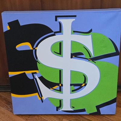 Renowned American Pop Artist Steve Kaufman Signed Limited Edition "Dollar Sign" Series Painting on Canvas
