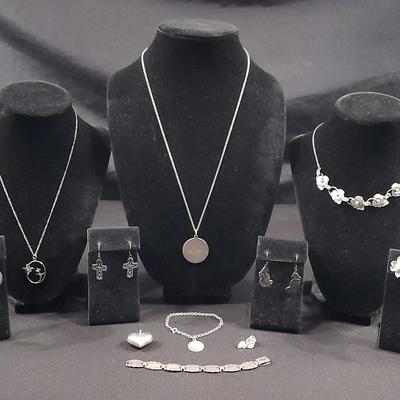 Sterling Necklaces, Earrings And Bracelets 