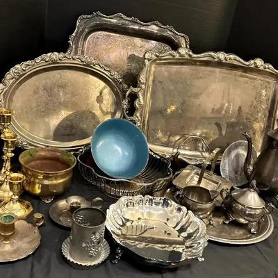 Silver-Plated & Brass-Look Serving Trays, Dishes and Candleholders
