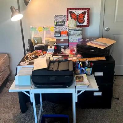 Office & Hobby Supplies with Printers, Filing Cabinet and Floor Lamp