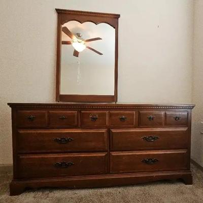 Wood-Finish Dresser with Removable Mirror
