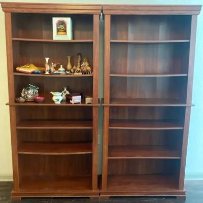 Pair of Dark Brown Wooden Bookshelves
