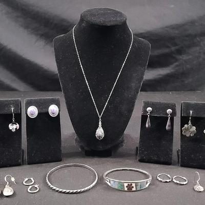 Sterling Necklace, Earrings And Bracelets