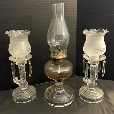 Glass Cornucopia Candleholders with Oil Hurricane Lamp