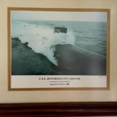 Lot 645:  Framed U.S.S. Jefferson City (SSN-759) Los Angeles-Class Submarine Print 