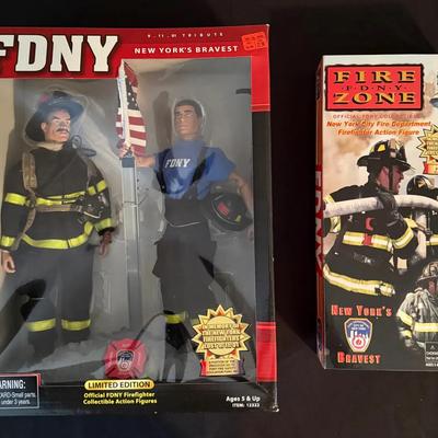475: FDNY Firefighter Collectibles Lot (2001–2002) – Fire Zone Figure + 9/11 Tribute Set – New in Bo