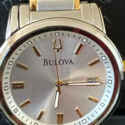 Lot 625:  Bulova Men’s Two-Tone Stainless Steel Quartz Watch w/ Date – Original Box 