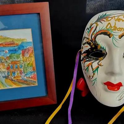 Lot 651:  Framed Watercolor Style Print of San Francisco Cable Car & Harbor Scene