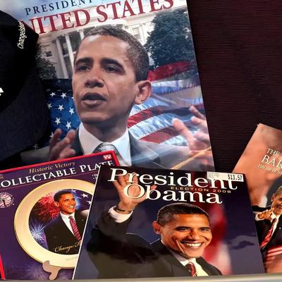 Lot 157:  Tote Filled With Obama  Memorabilia, Historical Magazines And Newspapers