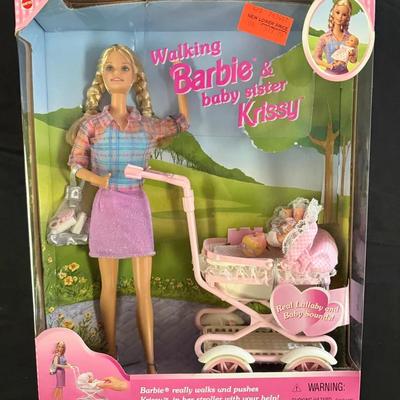 425: 1999 Walking Barbie & Baby Sister Krissy New In Box