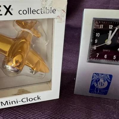 Lot 603:  Miniature Gold Tone Airplane Desk Clock – Timex Quartz – In Original Box