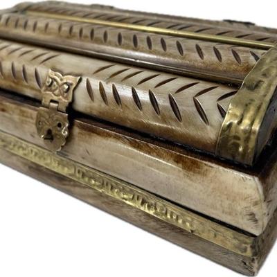 Vintage Camel Bone & Brass Inlay Trinket Box