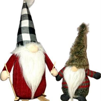 18” Skiing Gnome + 13” Nordic Knit Gnome • Plush Winter Décor Set