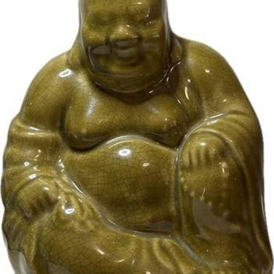 Vintage Crackle-Glaze Laughing Buddha Statue – Approx. 7” Tall