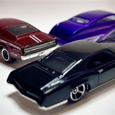 Lot of 3 Custom Hot Wheels Muscle Cars – Black Riviera, Red Cyclone, Purple Lead