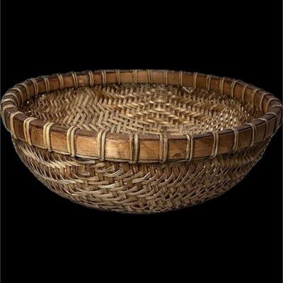 Vintage Handwoven Rattan Basket – 11.5” Rustic Decorative Bowl