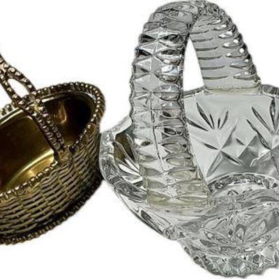 Vintage Brass Basket & Pressed Glass Basket – Decorative Pair