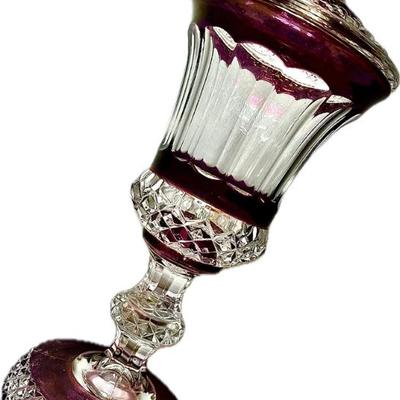 Vintage Ruby Red & Clear Cut-to-Clear Crystal Lidded Urn Vase – 12.5” Tall x 5”