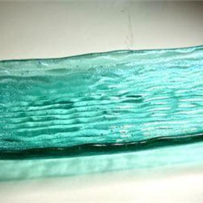  Aqua Ocean Ripple Textured Rectangular Glass Tray