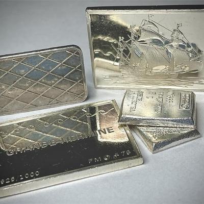 Sale Photo Thumbnail #3: Silver Assortment Including Franklin Mint Sailing Ship Ingot