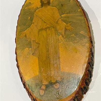 Vintage Jesus Religious Wood Slice Plaque – Rustic Faith Wall Art