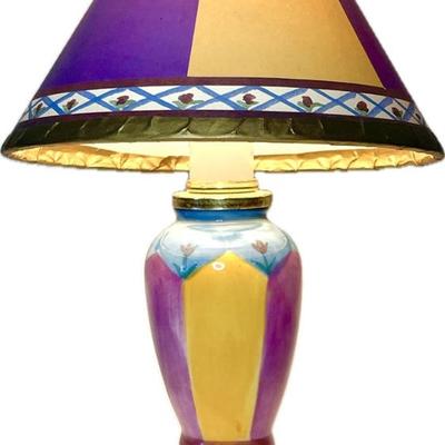 Miniature Hand-Painted Ceramic Accent Lamp with Shade – Colorful Folk Art Design