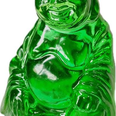 Mid-Century Translucent Green 6” Buddha Figurine