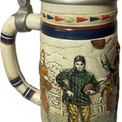 Vintage NFL Football Collector Stein – 1920–1960 Era Scenes with Pewter Lid