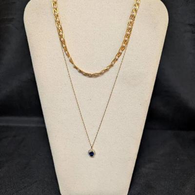 Blue Sapphire Pendant & Gold Tone Choker