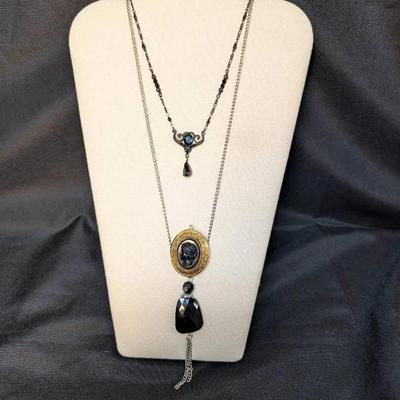 Black Cameo Locket & "1928" Brand Necklace 