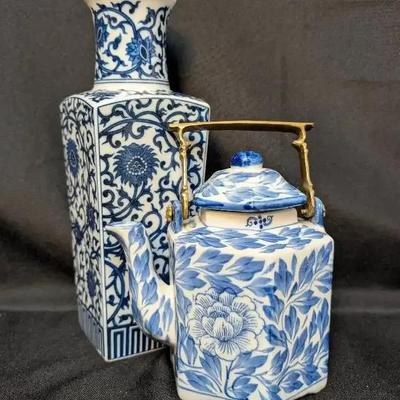 Japanese Cobalt Blue and White/Chintz, Covered Tea Pot