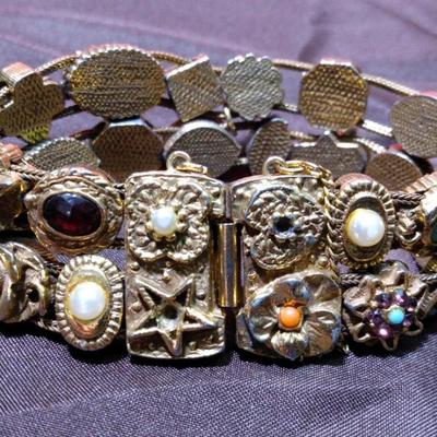 Goldette Jewelry Vintage 1960s Double Strand Sliding Charm Bracelet