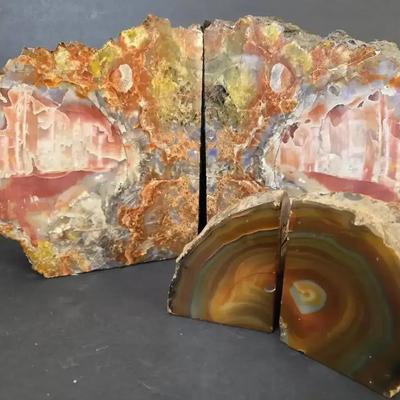 Petrified Wood & Agate Geode Bookends - Two Sets