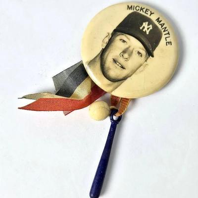 Vintage 1950s Mickey Mantle Stadium Souvenir Button With Ribbon & Charms #2
