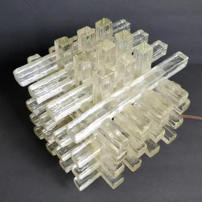 Mid-Century Modern Glass Block Table Lamp - 8.5x8.5x9.5"