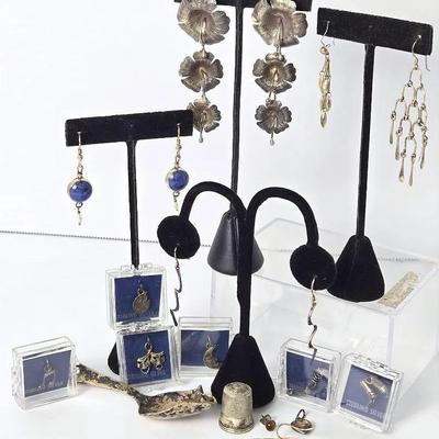 Sterling Silver Charms, Earrings, Thimble, More