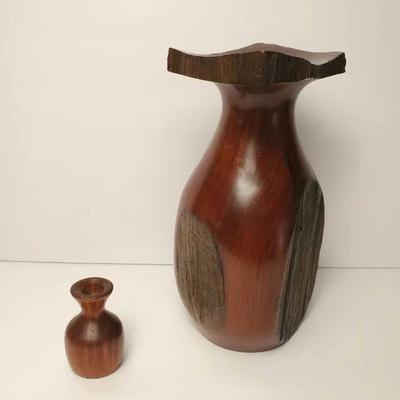 Handcrafted Signed Turned Wood Vases - 8.75" & 2.5"