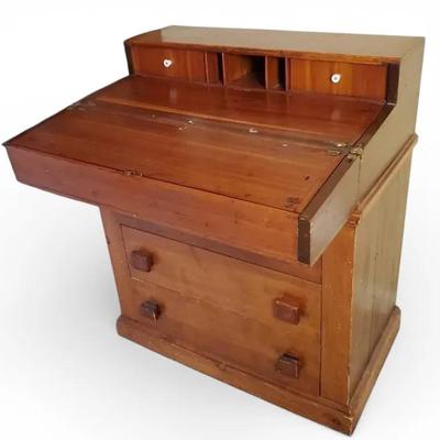 Vintage Handcrafted Primitive Pine Desk on Chest - 32x18.5x37"