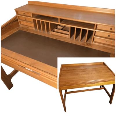 Mid-Century Modern Danish Tambour Desk with Rising Pigeonhole Compartments