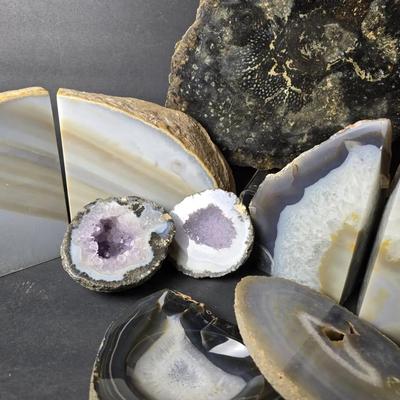 Polished Agate Geode Bookends - 6.5", Plus Crystal Geodes & More