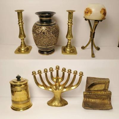 Brass Candlesticks, Bookend, Menorah & More